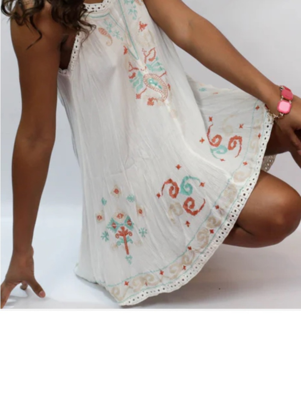 White Embroidered Women’s Swim Coverup Dress